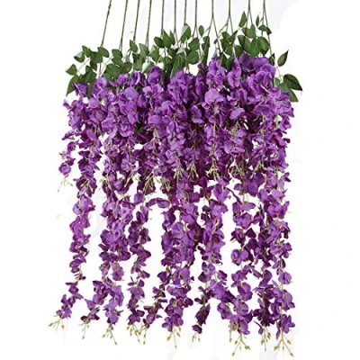 Abbildung von Veryhome 12 stück/los 3.6 füße/stück künstliche Blumen gefälschte Wisteria Vine seidenblume für Hochzeit Dekorationen hausgarten Party Decor (Lila)
