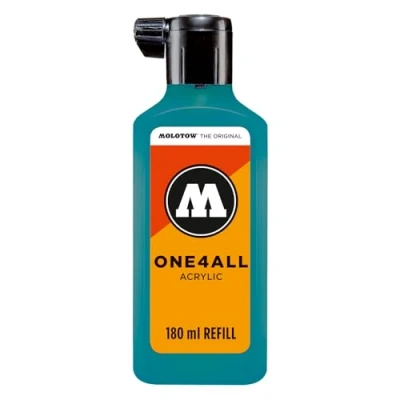 Abbildung von Molotow One4All Refill Acryl 180ml (Tinte zum Nachfüllen von Acrylmarkern, hochdeckend und permanent, schnell trocknend, für fast alle Untergründe) 255 aqua