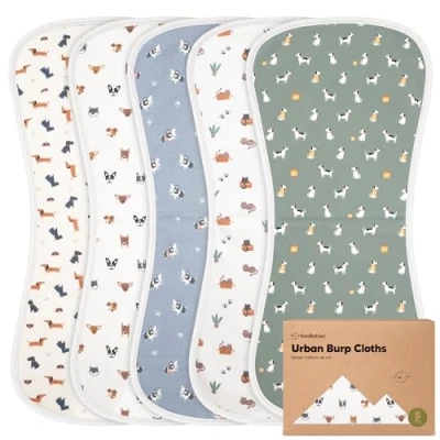 Abbildung von KeaBabies Bio Rülpstücher Baby Junge &amp; Mädchen 5er Pack Super Saugfähige Baumwoll Spucktücher für Babys, Weiche Plüsch Neugeborenen Mulltücher Milch Spucken, 53cm x 25cm (Pets Paws)