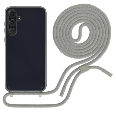 Abbildung von EAZY CASE Handykette kompatibel mit Samsung Galaxy A55 dünne Handyhülle für Hülle Band als Fallschutz Kette zum Umhängen transparente Silikon Taupe