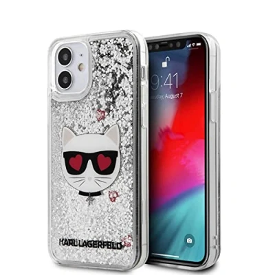 Abbildung von KARL LAGERFELD KLHCP12SLCGLSL Hülle für iPhone 12 5,4&quot;&quot; Silber Liquid Glitter Choupette