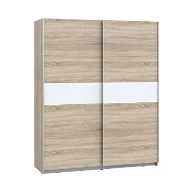 Abbildung von FORTE WINNER PLUS Schrank 170, Kleiderschrank, Schwebetürenschrank Modern Schlafzimmer 2 türig Einlegeböden Kleiderstange, Holzdekor: Sonoma Eiche / Weiß, 170 cm breit x 210 hoch 61 tief