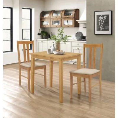 Abbildung von Hallowood Furniture Ledbury Esstisch und Stühle Set 2, Eiche hell Kleiner &amp; mit Sitzpolstern aus warmem cremefarbenem Stoff, Esszimmerset Holz für Zuhause Café