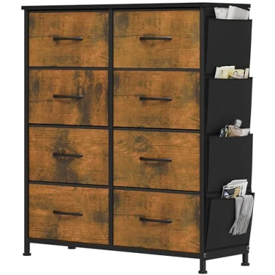 Abbildung von YITAHOME Kommode, 8 Stoffschubladen mit Griffen, Aufbewahrungsschrank, Schubladenschrank, Schrank, Metallgestell, stoffkommode für Schlafzimmer, Wohnzimmer, Flur, Büro, Rotten Holzmaserung