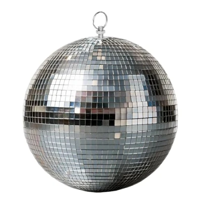 Abbildung von Discokugel mit Haken zum Aufhängen 25 cm Spiegelkugel Echtglas Facetten in Silber Party Lichteffekt Hängekugel Mirrorball Disco Kugel