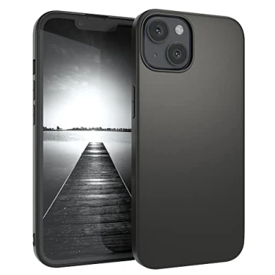 Abbildung von EAZY CASE Handyhülle Silikon mit Kameraschutz kompatibel iPhone 13 in Schwarz Matt, Ultra dünn, Slimcover, Silikonhülle, Hülle, Softcase, Backcover