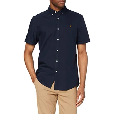 Abbildung von Farah Herren Brewer Slim Fit Baumwoll Oxford Hemd, Navy, L