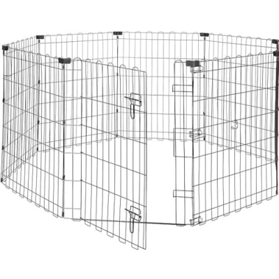 Abbildung von Amazon Basics Achteckig, Quadrat, Rechteck Laufgehege für Hunde und andere Haustiere, faltbar Metall mit Tür, 152.4 x 76.2 cm hoch, Schwarz
