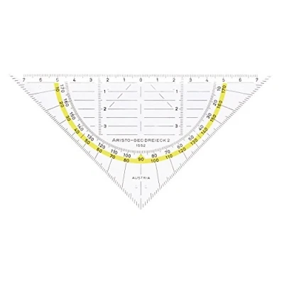 Abbildung von Aristo AR1552 Geodreieck (Hypotenuse 16 cm, Tuschenoppen, Facette an der Hypotenuse, Plexiglas mit Tiefenprägung, Made in Austria) transparent, 10 Stück