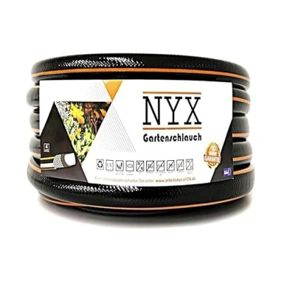 Abbildung von Gartenschlauch 1&quot; NYX Premium 10 Jahre Garantie 4 lagig Wasserschlauch Bewässerungsschlauch schwarz/orange (50)