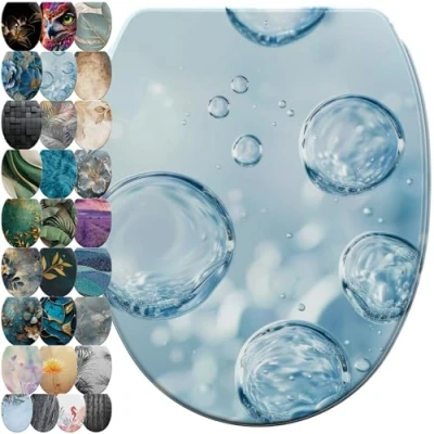 Abbildung von Sanilo WC Sitz mit Absenkautomatik &amp; Schnellverschluss, Toilettendeckel per Knopfdruck abnehmbar, einfache Montage von oben (Bubbles)