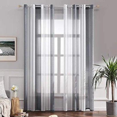 Abbildung von MIULEE Gardinen Gestreift Transparent mit Ösen, Voile Vorhänge Wohnzimmer Modern 2er Set, Vorhang Schlafzimmer Grau Weiss Muster, Halbtransparent Streifen 140X260 cm