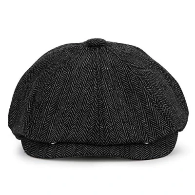 Abbildung von KeepSa Newsboy Stil Tellermütze Schirmmütze Herren Damen 8 Panel Peaky Fischgräten Tweed Retro Schiebermütze Schlägermütze Gatsby Cap 60cm, Schwarze
