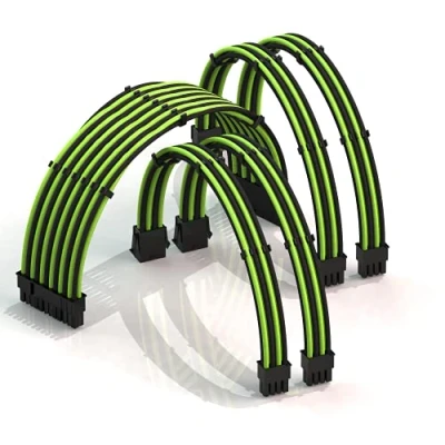 Abbildung von LINKUP AVA 30cm PSU Kabelverlängerung Ummantelt GPU Nach Maß PC Stromversorgung mit Kamm Kit 1x 24 P (20+4) 2X 8 (4+4) CPU (6+2) Set 300mm Grün Shwarz
