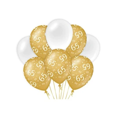 Abbildung von Luftballons 65 Jahre Weiß/Gold pro 8