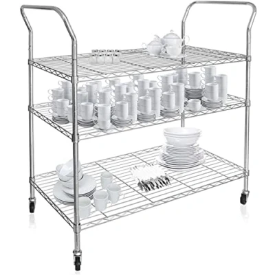 Abbildung von casa pura Servierwagen mit Rollen aus verchromten Metall 103 x 103B 45T 103H cm 3 Ebenen Küchenwagen Barwagen, Rollwagen Allzweckwagen Rollregal für Küche, Bad und Büro (Servo)