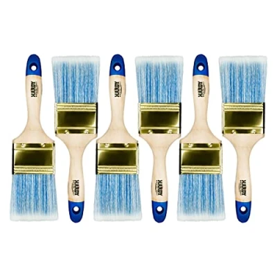 Abbildung von Hardy Flachpinsel Serie 42 zum Malen mit Acrylfarben und Lacken Effizient gleichmäßig deckend Synthetikborsten Holzstiel 6er Set Breite 60mm