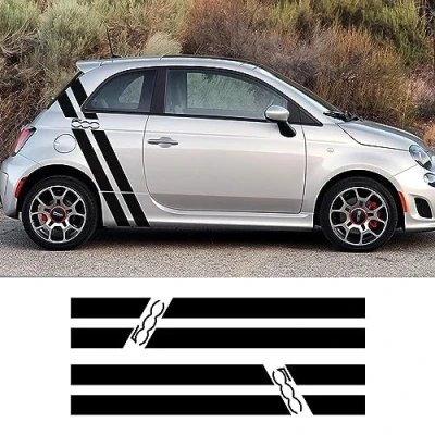 Abbildung von RWRAPS Karosserie Tür Dekoraufkleber, Seitenstreifen, grafische Aufkleber, passend für FIAT 500 595 Abarth Zubehör