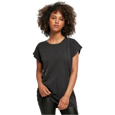 Abbildung von Build Your Brand Damen BY053 Ladies Acid Washed Extended Shoulder Tee T Shirt, black, XL