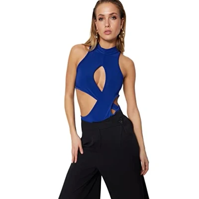 Abbildung von Trendyol Damen Women Plain Knit Bodysuit Bodystocking, Saxe Blue, 38