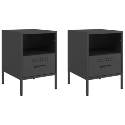 Abbildung von vidaXL Nachttisch 2 STK., Nachtschrank mit Stauraum, Nachtkommode Verstellbare Schraubfüße, Schlafzimmer Nachtkonsole, Industrie Stil, Schwarz Kaltgewalzter Stahl