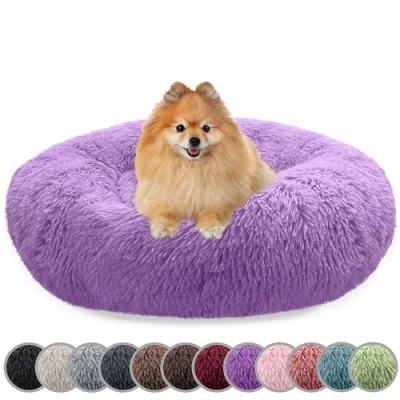 Abbildung von Bluzelle Tierbett Premium Hundebett Hundekissen Donut / Katzenbett Katzenkissen XS, Flauschig Kuschelig Weiches Kunstfell, für Kleine Hunde Hundekorb Rund Waschbar Plüsch Kissen Tier Bett