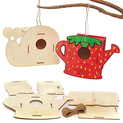 Abbildung von Baker Ross FC829 Schnecke &amp; Gießkanne Vogelhaus Holz Bastelset 2er Pack, Nistkästen für Vögel zum Bemalen und Basteln Kinder Set