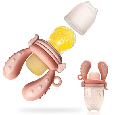 Abbildung von KIDSME Fruchtsauger Baby ab 6 24 Monate/Kleinkind, Silikon Schnuller/Beißring für Obst Gemüse Brei, Babynahrung Feeder mit doppelte Kapazität BPA frei, Lila, L, kidsme_160506PL