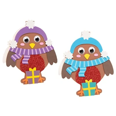 Abbildung von Baker Ross FE874 Weihnachtskarten Kits mit Rotkehlchen Motiv, 6 Stück, Kartenherstellungs Set für Kinder, zum Selbermachen von Weihnachtskarten, ideal festliche Kunst und Bastelprojekte