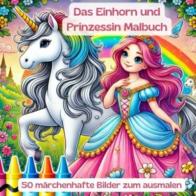 Abbildung von Das Einhorn und Prinzessin Malbuch mit 50 märchenhaften Bildern zum ausmalen für Kinder ab 6 Jahren