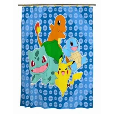 Abbildung von Franco Pokemon Anime 13 teiliges Duschvorhang und Ring Set, (100% offizielles Lizenzprodukt)