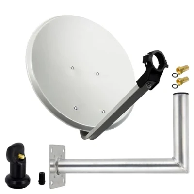 Abbildung von PremiumX SAT Anlage 45cm Hellgrau Satellitenantenne Stahl Satellitenschüssel Single LNB Wandhalter ALU 1 Teilnehmer