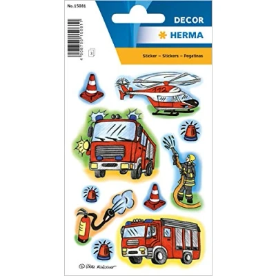 Abbildung von HERMA 15081 Aufkleber Feuerwehr klein, 30 Stück, Berufe Sticker mit Feuerwehrmann Feuerwehrauto Motiv, Kinder Etiketten für Fotoalbum Tagebuch Poesiealbum Scrapbooking Geburtstag Deko Briefe DIY