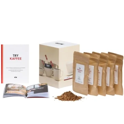 Abbildung von TRY Kaffee Geschenkset, gemahlen 5x 50g Spitzen Kaffees aus aller Welt &amp; 60 seitiges Booklet das perfekte Geschenk für Kaffeeliebhaber