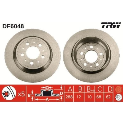 Abbildung von TRW DF6048 Bremsscheibe 288 12 5 108 voll lackiert VOLVO: V70 I, XC70 I Cross Country, S70