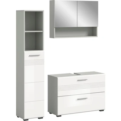 Abbildung von welltime Badmöbel Set &quot;Calicio, bestehend aus:Waschbeckenunterschrank,Hoch und Spiegelschrank&quot;, (3 St.), Spiegelschrank, hochwertige MDF Front mit Rillenfräsung