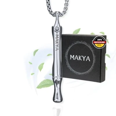 Abbildung von Makya V3 I Rauchentwöhnung Hilfsmittel MEHR WIDERSTAND Nikotinfrei &amp; chemikalienfrei Simuliert Rauchgefühl Entwickelt mit Lungenfachärzten Stressabbau Atemtraining Edelstahl Halskette