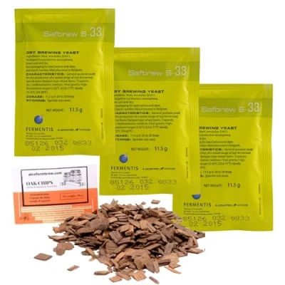 Abbildung von 3 x Fermentis Hefe S 33 + Eichenholz Chips, Bierhefe, Brauhefe