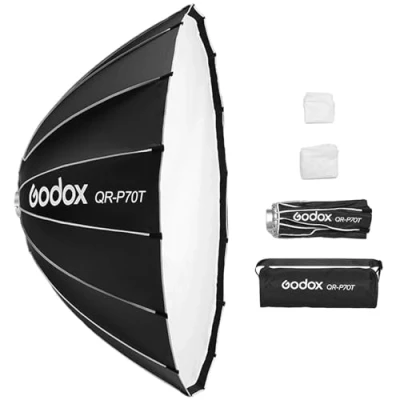 Abbildung von Godox QR P70T 70 cm/27,5 Zoll parabolische Tiefe Softbox, Schnellverschluss, Faltbare Softbox mit Standard Bowens Halterung und Diffusoren für Blitzgerät Speedlite Dauerlicht Fotografie Porträt