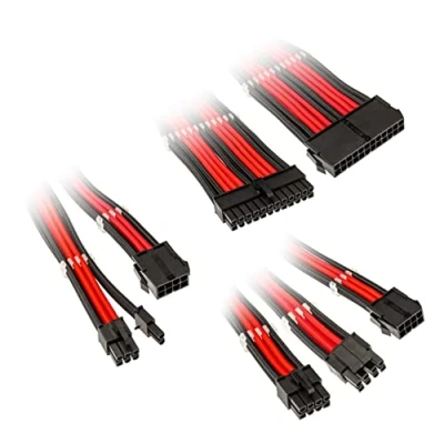 Abbildung von KOLINK Sechs Kabelverlängerungssätze Sleeved Cable Kit Enthält 24 polige 4+4 8 und 6+2 Pc Kabel PCIe Funktioniert mit 5.0 (Schwarz/Rot)
