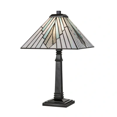 Abbildung von Elstead Lighting TF ALDERLEY TL L Tischleuchte 1xE27 60W Stahl Vintage Bronze, Kunstglas H:50.4cm Ø30.4cm dimmbar