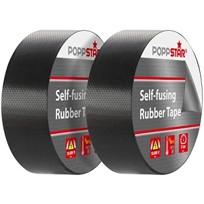 Abbildung von POPPSTAR 2x selbstverschweißendes Universal Isolierband und Dichtungsband, LxBxH 10m x 38mm 0,76mm, schwarz