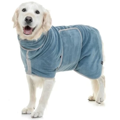 Abbildung von Lucky Paws® Hundebademantel doppellagiger, Ultra absorbierender &amp; luxuriös weicher Bademantel Hund Hunde in Minuten trocknen Hundehandtuch 1 (S, Petrolblau)