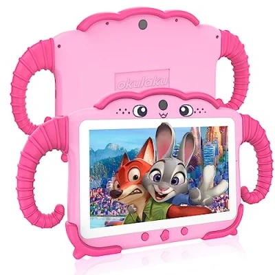 Abbildung von Kinder Tablet 7 Zoll Kids für ab 3 14 Android Kindertablet mit Hülle 32GB Kindersicherung GMS Certified Kleinkind WiFi Bluetooth Google Play Store Mädchen Junge Magentarot