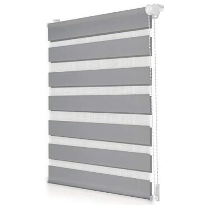 Abbildung von Roomy Duo Rollo Doppelrollo Klemmfix, ohne Bohren, Blickdicht, mit Montageschiene Sichtschutz Sonnenschutz Grau, 75 cm x 150 (B L)