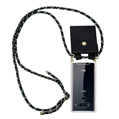 Abbildung von Cadorabo Handykette kompatibel mit LG V40 Schutzhülle TPU Silikon Case Necklace Design Slim Kratzfest Kordel Band Etui Rundumschutz Hülle für in Grün