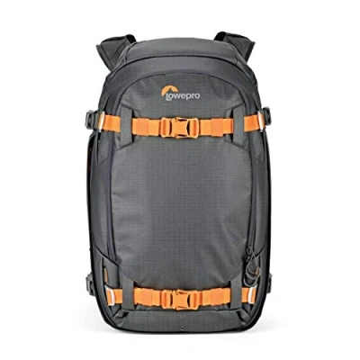 Abbildung von Lowepro Whistler 350 AW II, 4 Jahreszeiten Kamerarucksack aus Recycling Materialien, Wetterfeste Hülle, Kameratasche für den Professionellen Einsatz, Passend 13&quot; Laptop, Einlegepolster, Grau