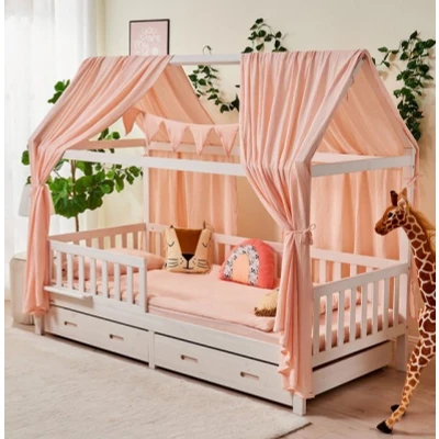 Abbildung von Alavya Home® Hausbett BUCHE CLOUD FSC® zertifiziertes I BESTSELLER! (SET Kinderbett 80x160, inklusive Schubladen Buchablage Rausfallschutz und Lattenrost), 80x160cm für Mädchen Jungen aus Massiv Buchenholz