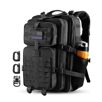 Abbildung von Hannibal Tactical MOLLE Sturmrucksack, taktischer Militär Rucksack, für Armee, Camping, mit Flaschenhalter, 45 L/28 L, Schwarz, 45L, Taktisch