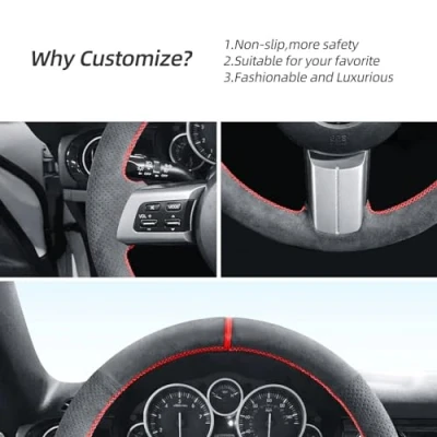 Abbildung von Handgenähte Alcantara Lenkradhülle, kompatibel mit Mazda MX 5 Miata RX 8 CX 7 20072013